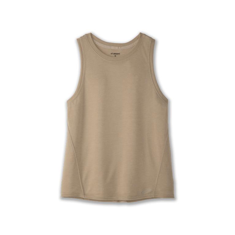 Brooks Women's DISTANCE Running Tank Top - Heather Oatmeal/Black - Canada (QHZYD-5734)